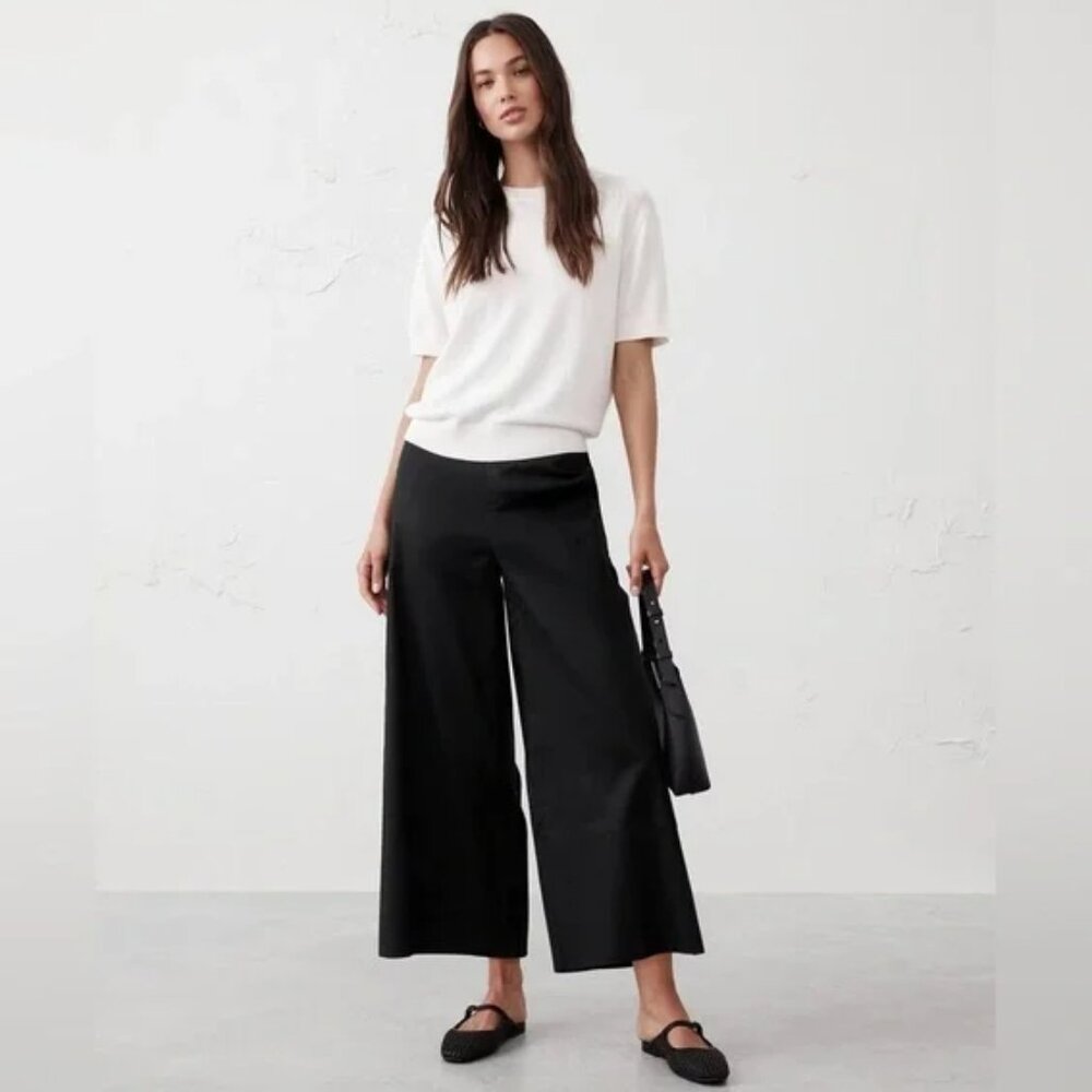 NWOT Banana Republic Wide-Leg Linen-Blend Cropped Pull-On Pant